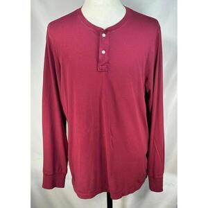 J Crew 1/4 Button Broken In Long Sleeve T-Shirt Red Men's XL